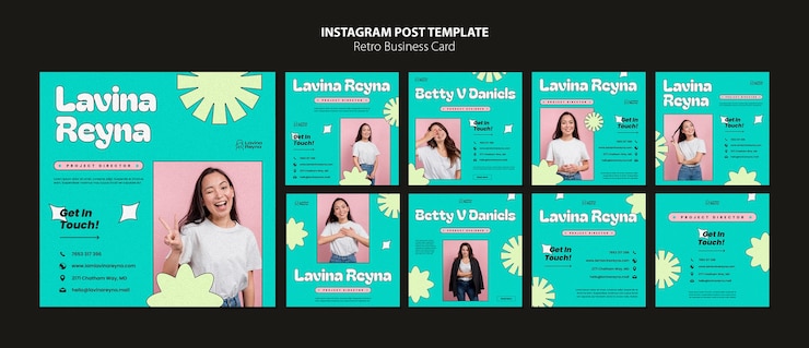 PSD grátis postagens do instagram de cartão de visita retrô de design plano