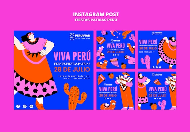 PSD grátis postagens do instagram de celebração de festas pátrias peru