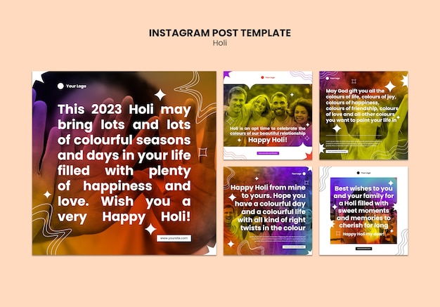 PSD grátis postagens do instagram de celebração de gradiente holi