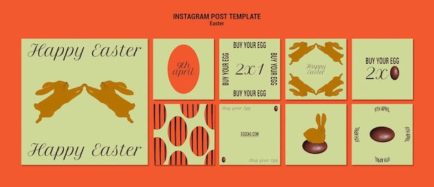 PSD grátis postagens do instagram de celebração de páscoa de design plano