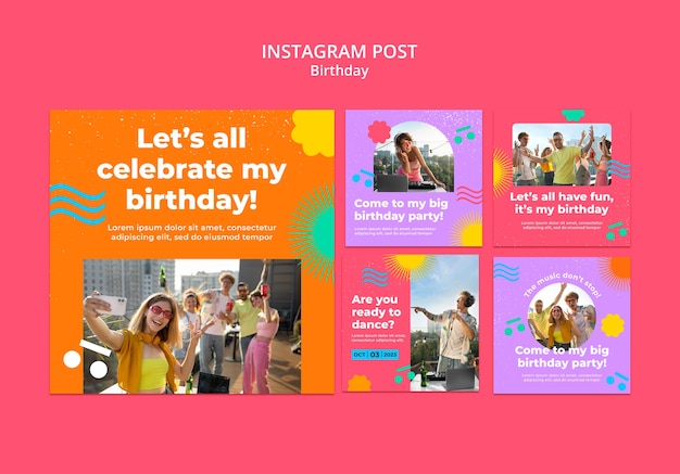 Postagens do instagram de comemoração de aniversário de design plano