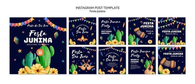 PSD grátis postagens do instagram de comemoração de festas juninas