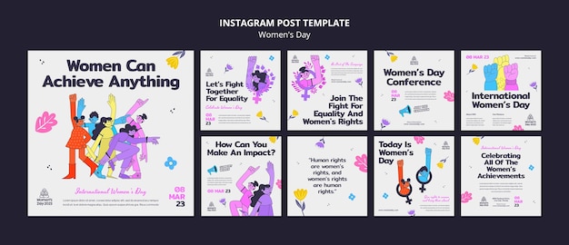 PSD grátis postagens do instagram de comemoração do dia da mulher
