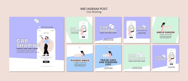 Postagens do instagram de compartilhamento de carro de design plano