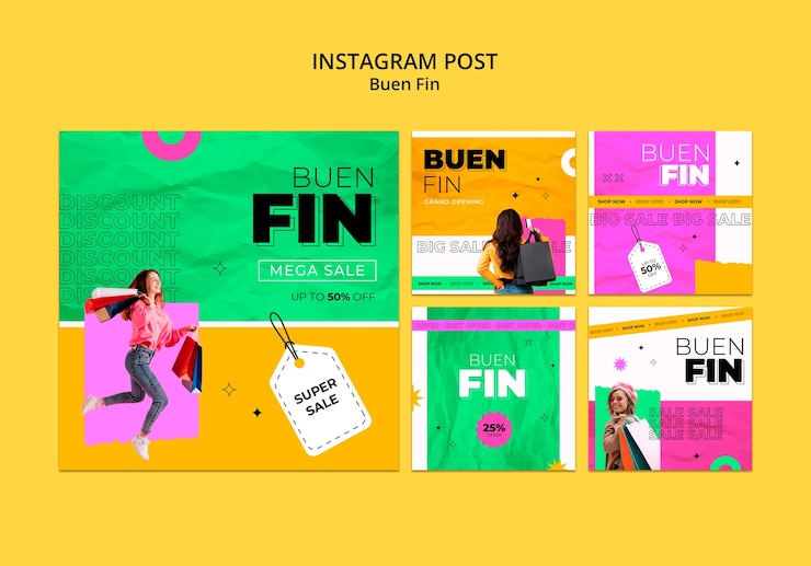 PSD grátis postagens do instagram de design plano buen fin