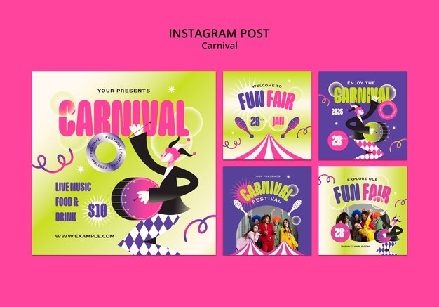 Postagens do instagram de entretenimento de carnaval