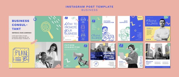 Postagens do instagram de estratégia de negócios de design plano