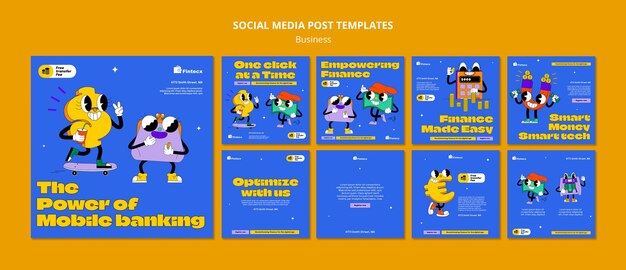 Postagens do instagram de estratégia de negócios de design plano
