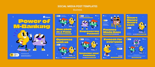 Postagens do instagram de estratégia de negócios de design plano