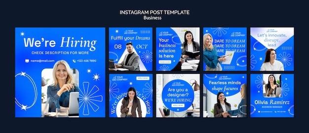 Postagens do instagram de estratégia de negócios de design plano