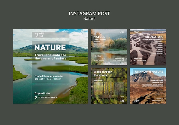 Postagens do instagram de exploração da natureza