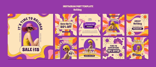 Postagens do instagram de férias de design plano