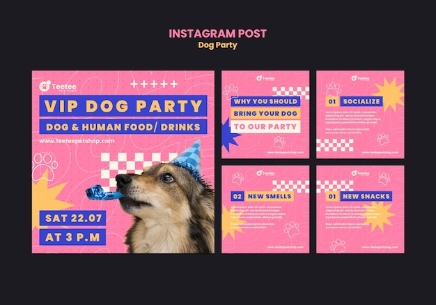 Postagens do instagram de festa de cachorro de design plano