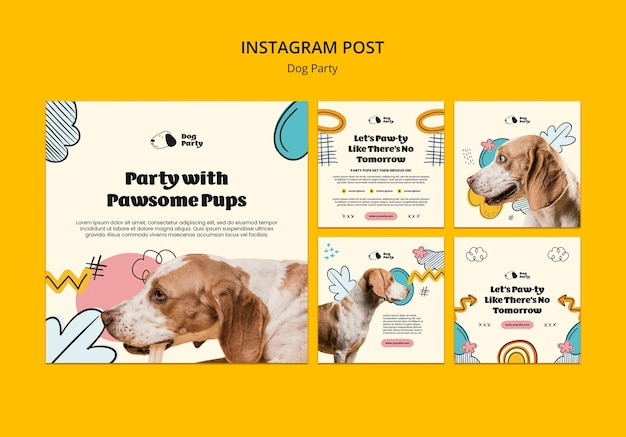 Postagens do instagram de festa de cachorro de design plano
