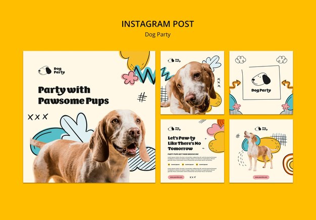 Postagens do instagram de festa de cachorro de design plano