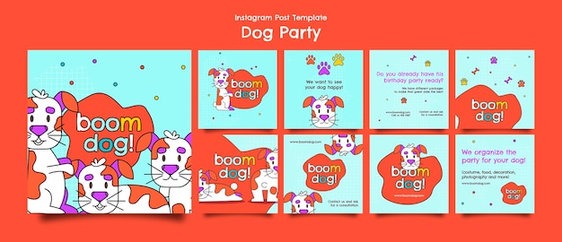 PSD grátis postagens do instagram de festa de cachorro de design plano