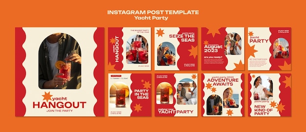 PSD grátis postagens do instagram de festa de iate de design plano