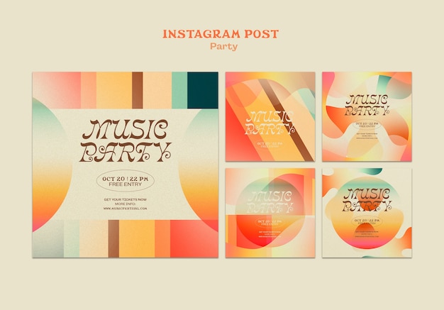 PSD grátis postagens do instagram de festa de música gradiente