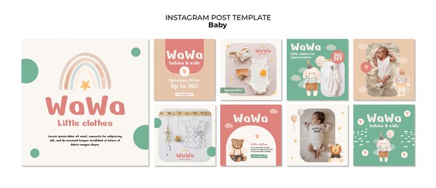 Postagens do instagram de itens de bebê desenhados à mão