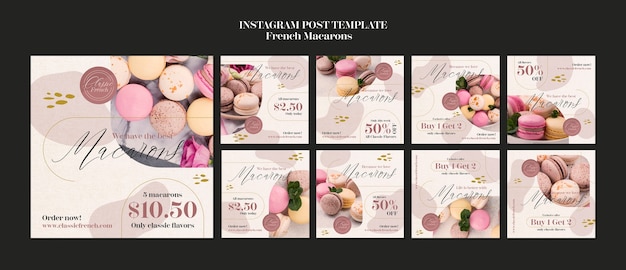 PSD grátis postagens do instagram de macarons franceses