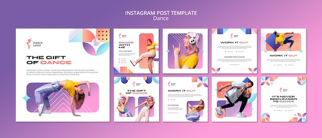 PSD grátis postagens do instagram de performance de dança gradiente