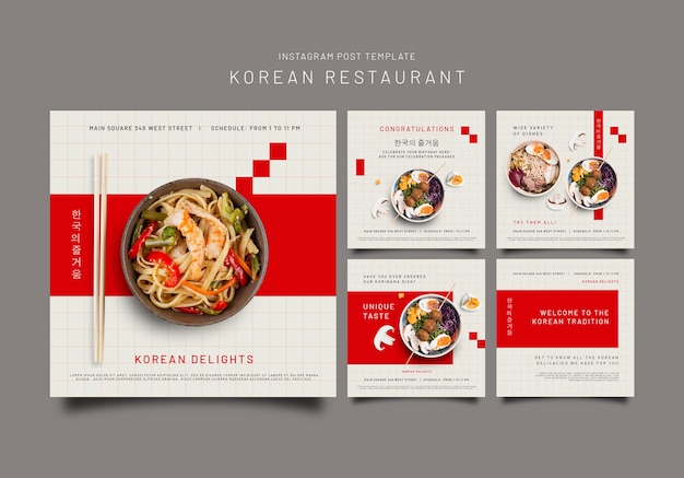 PSD grátis postagens do instagram de restaurante de comida coreana