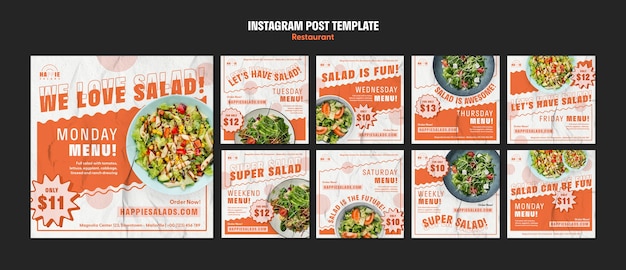 Postagens do instagram de restaurante de design plano
