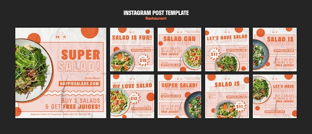Postagens do instagram de restaurante de design plano