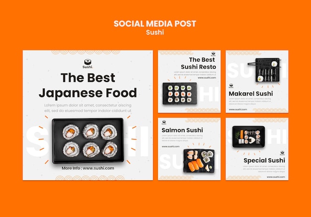 Postagens do Instagram de restaurante de sushi definido