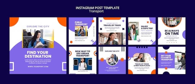 Postagens do instagram de serviço de transporte de design plano
