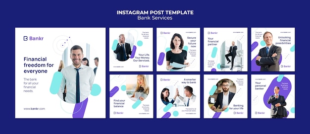 PSD grátis postagens do instagram de serviços bancários de design plano