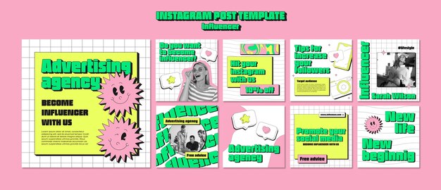 Postagens do instagram de trabalho de influenciador de estilo retrô