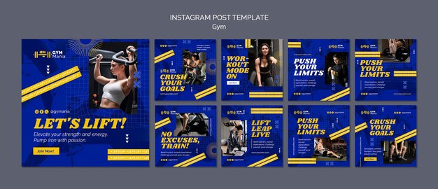 Postagens do instagram de treinamento de academia de design plano