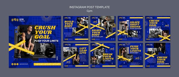 Postagens do instagram de treinamento de academia de design plano