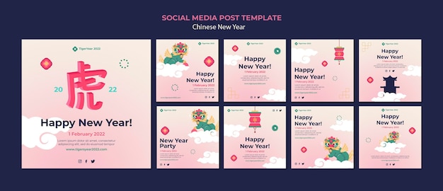 PSD grátis postagens do instagram do ano novo chinês definidas