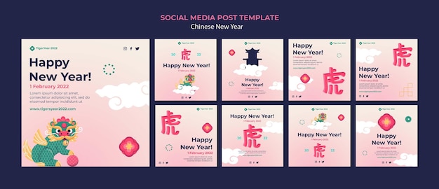 PSD grátis postagens do instagram do ano novo chinês definidas