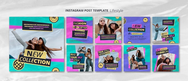 Postagens do instagram do conceito de estilo de vida