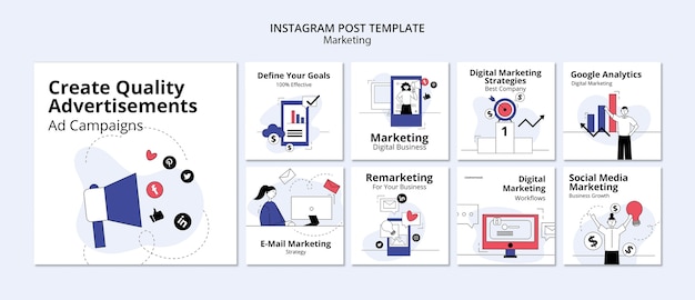 Postagens do instagram do conceito de marketing