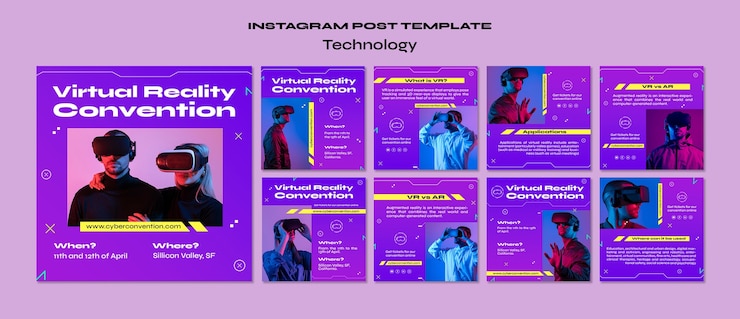 PSD grátis postagens do instagram do conceito de tecnologia gradiente