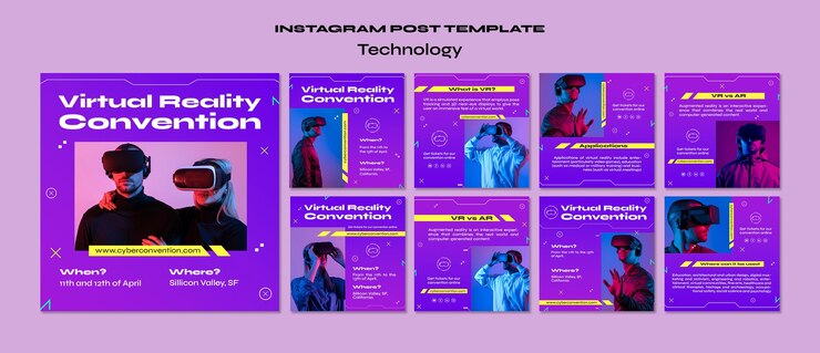 PSD grátis postagens do instagram do conceito de tecnologia gradiente