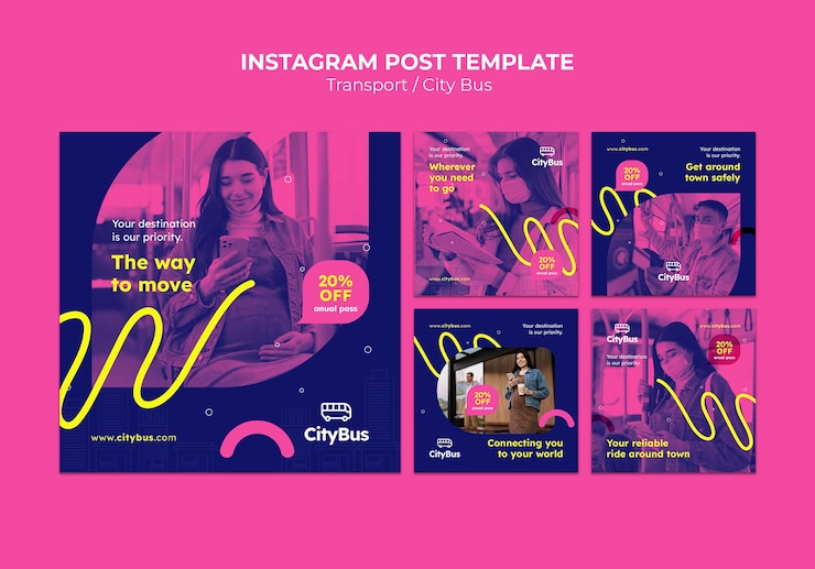 PSD grátis postagens do instagram do conceito de transporte de design plano