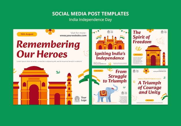 PSD grátis postagens do instagram do dia da independência da índia