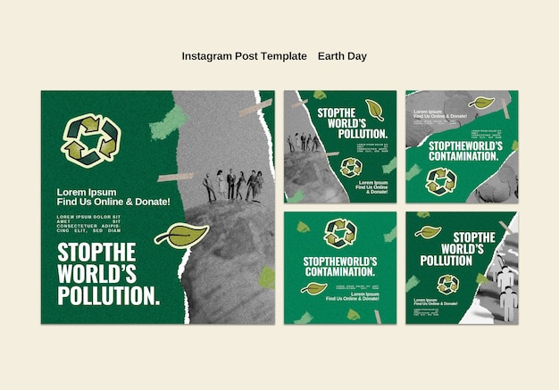 PSD grátis postagens do instagram do dia da terra desenhadas à mão