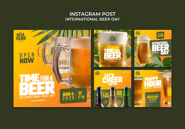 PSD grátis postagens do instagram do dia internacional da cerveja