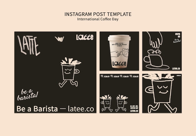 PSD grátis postagens do instagram do dia internacional do café