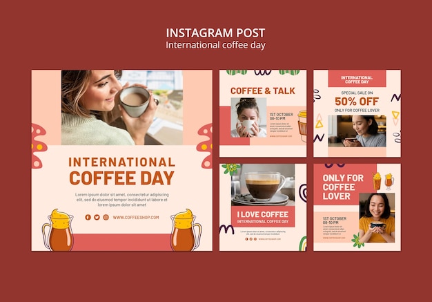 PSD grátis postagens do instagram do dia internacional do café