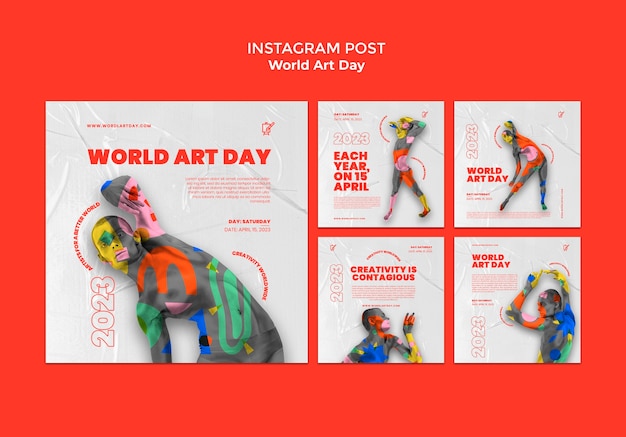 PSD grátis postagens do instagram do dia mundial da arte