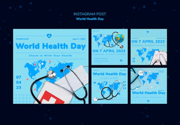 PSD grátis postagens do instagram do dia mundial da saúde