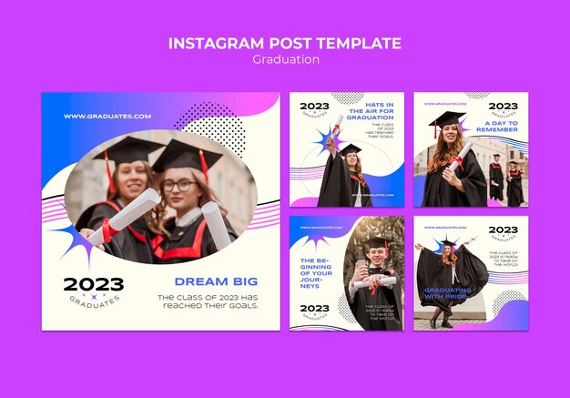 Postagens do instagram do evento de formatura gradiente