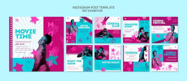 PSD grátis postagens do instagram do festival de cinema desenhado à mão